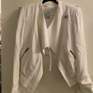 Helmut Lang Cropped Crepe & Leather Trim Jacket